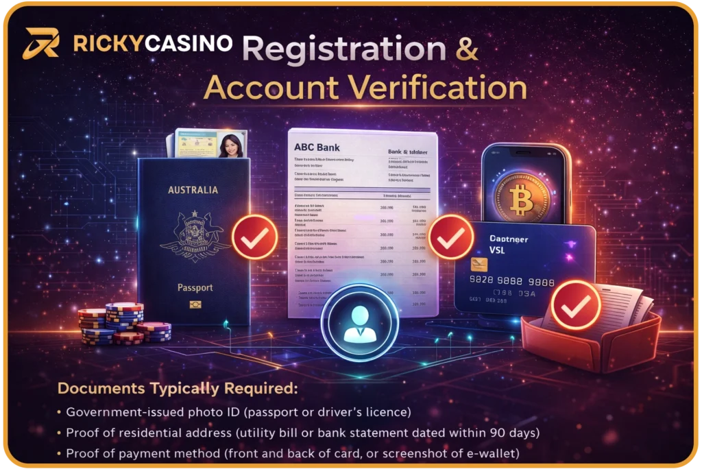 Ricky Casino account registration and KYC verification — identity document upload process for Australian users