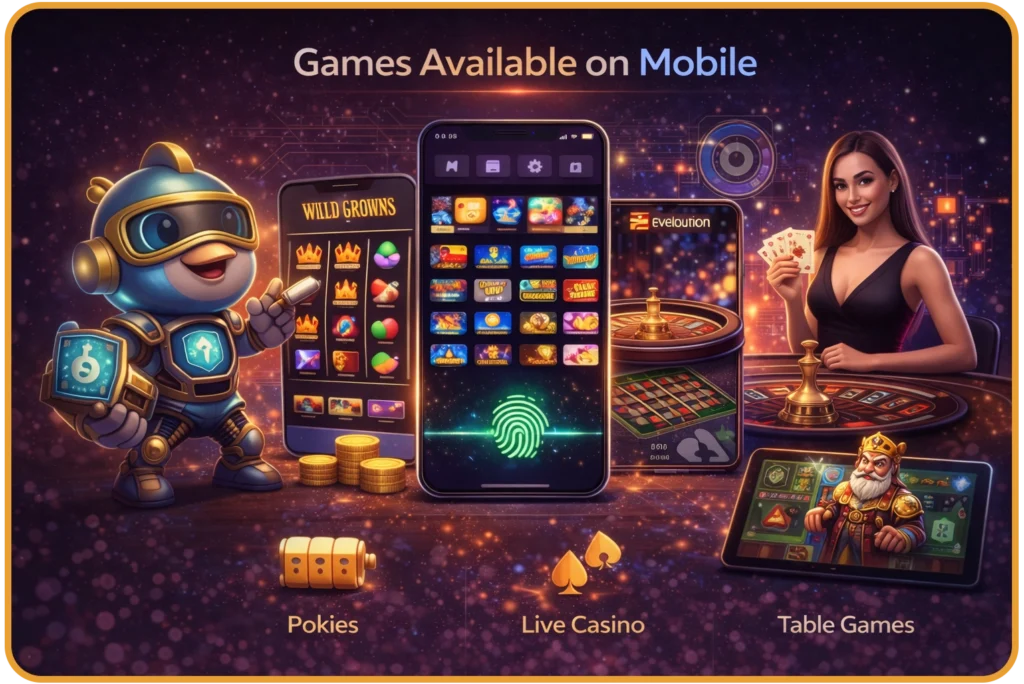 Ricky Casino game library on mobile — 3000 plus pokies and live dealer tables available in PWA