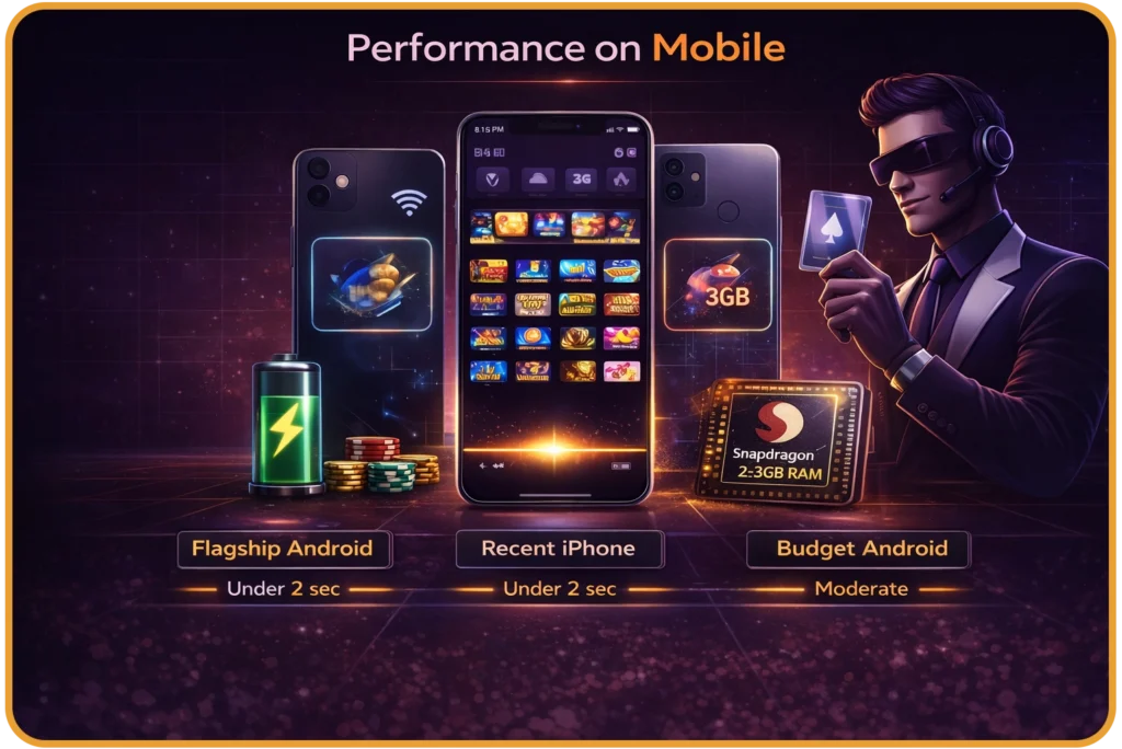 Ricky Casino game lobby loading on mobile — PWA performance on Android smartphone