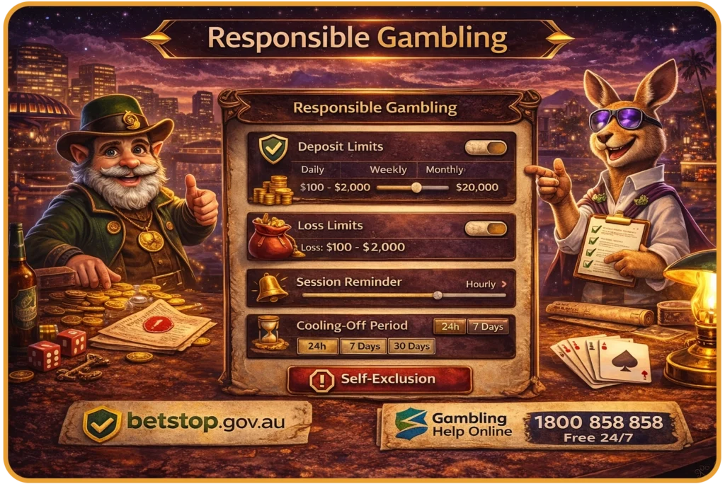 Responsible gambling tools at Ricky Casino — deposit limits, self-exclusion and BetStop registration for Australian players