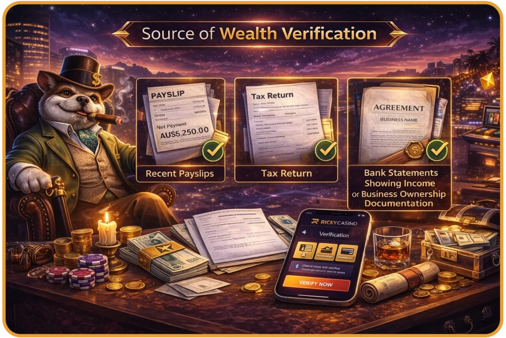 Ricky Casino source of wealth check — AML compliance documentation for Australian withdrawal processing