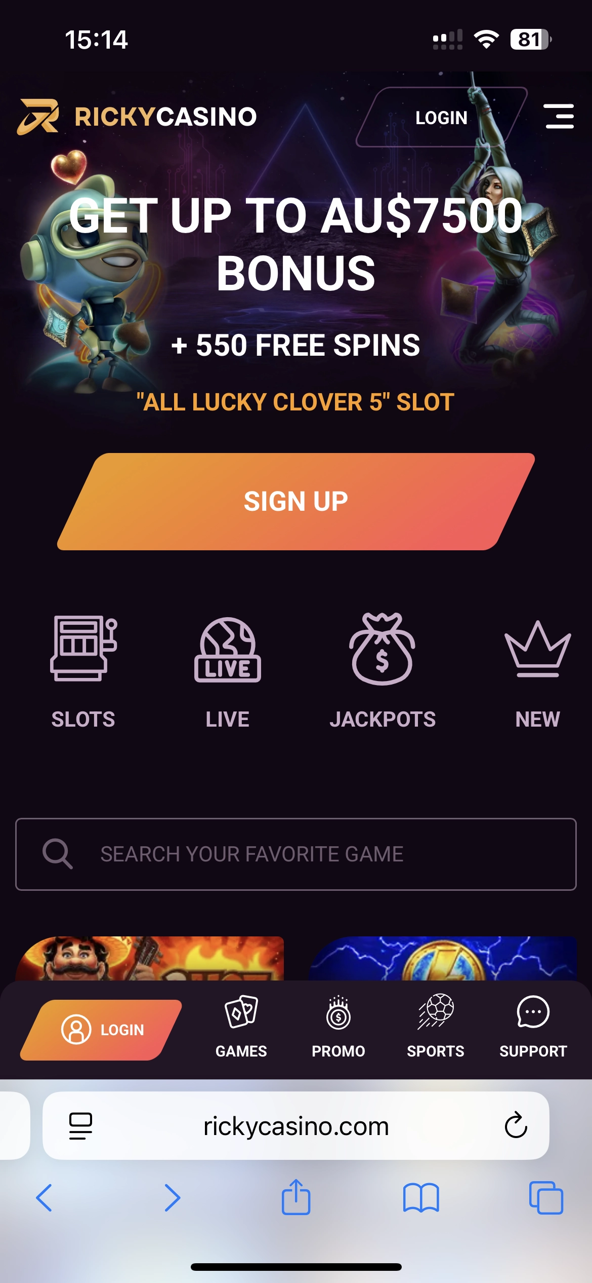 Navigate to the Ricky Casino