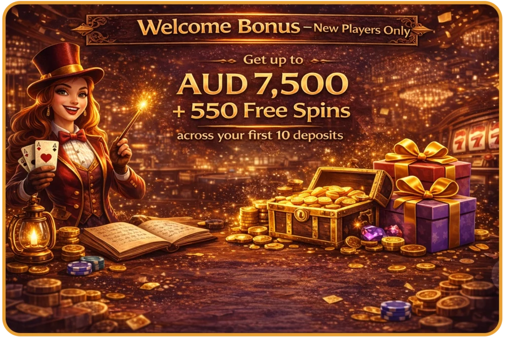 Welcome bonus new players only — AUD 7,500 package across 10 deposits available exclusively for first-time registrations at Ricky Casino